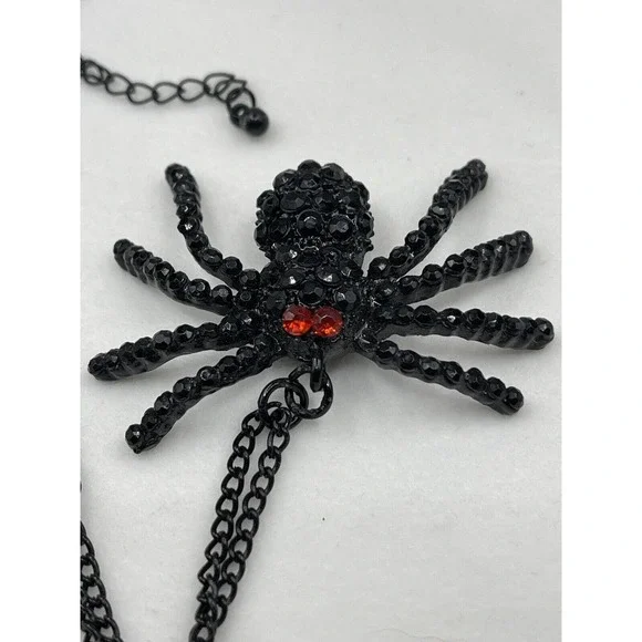Black Sparkly Rhinestone Spider Necklace Dressy Spooky Halloween Costume Party - Picture 2 of 9